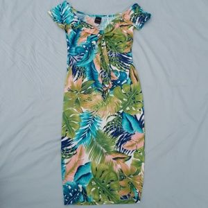 Off shoulder tropical midi dress Small